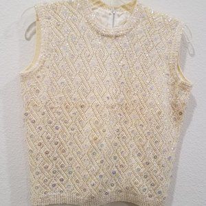 Vintage Retro 60s ivory sequin sleeveless top
